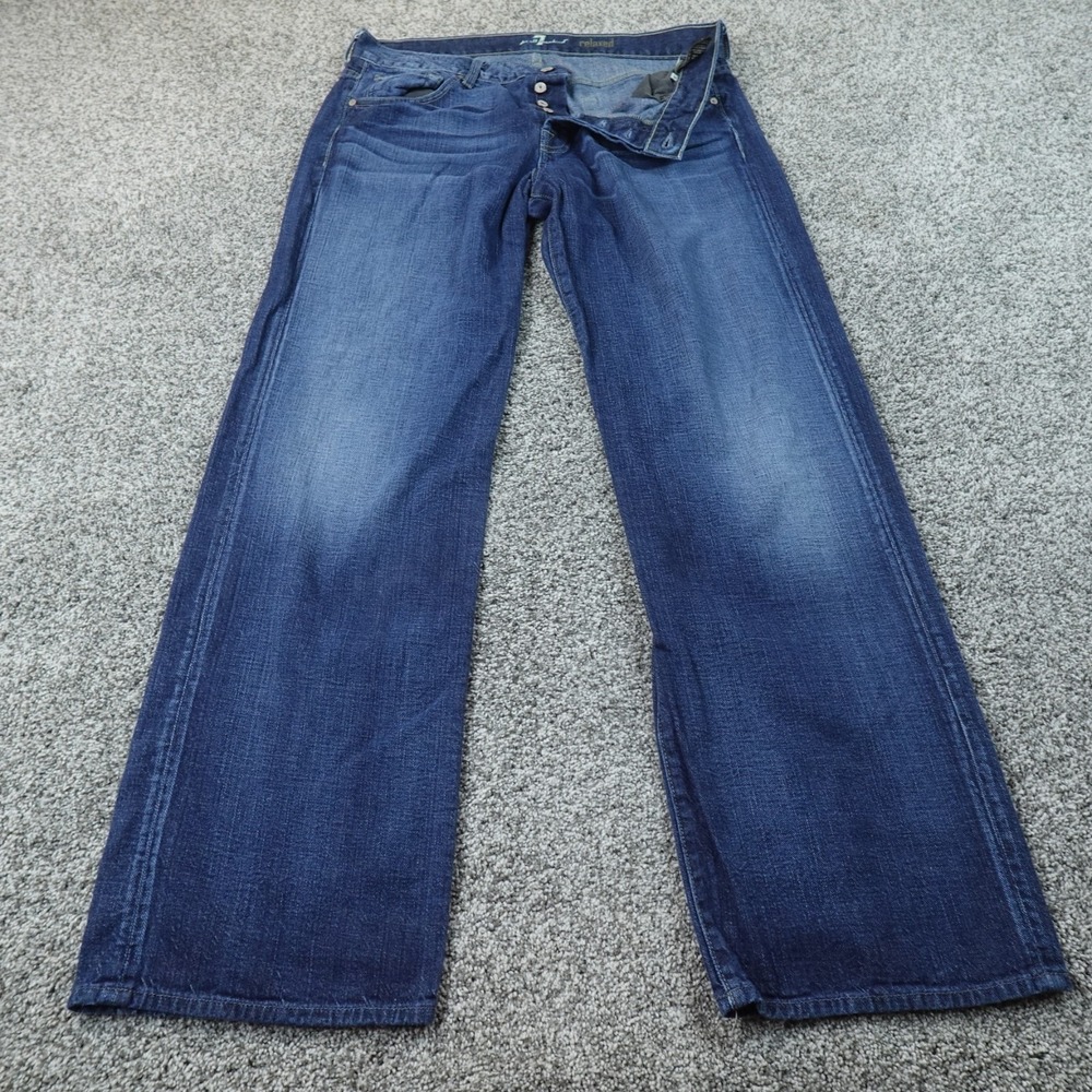 7 For All Mankind Jeans Mens 36X33 Blue Denim Pants Wide Leg Baggy Relaxed USA